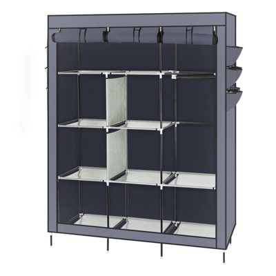 SEVOBAL 67" Portable Closet Wardrobe Armoires Storage Organizer Rack Shelves Cover for Hanging Clothes Quick and Easy to Assembly, Gray, 53"*25"*11"