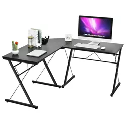 Costway 59'' L-Shaped Computer Table Study Workstation   Home Office Black