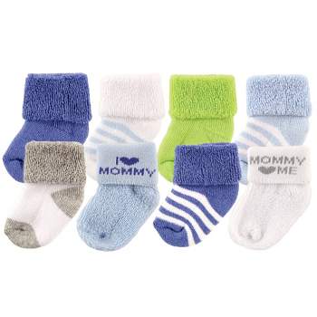 Luvable Friends Baby Boy Newborn and Baby Terry Socks, Blue Mommy