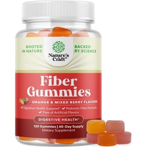 Prebiotic Fiber Gummies for Adults, Prebiotic Soluble Chicory Root, Immunity & Digestive Support, Orange & Mixed Berry Flavor, Nature's Craft, 120ct - 1 of 3