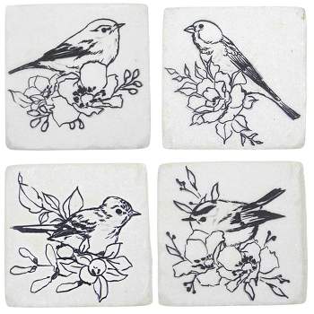 Ganz 3.75 In Bird With Flower Coaster Set Line Art Drawling Coasters