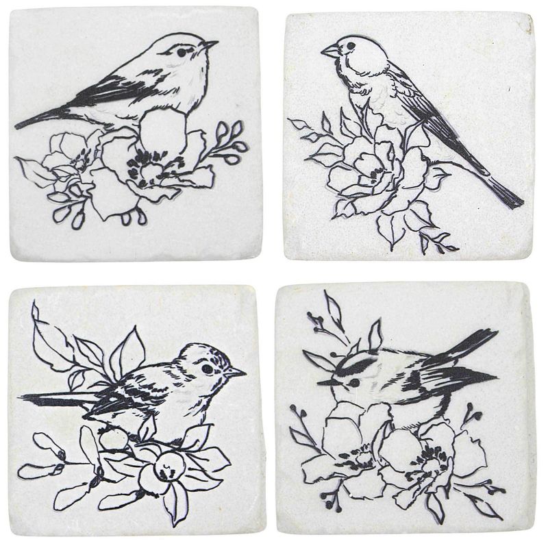 Ganz 3.75 In Bird With Flower Coaster Set Line Art Drawling Coasters, 1 of 6