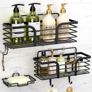 Aoibox Adhesive Shower Organizer with Soap Dish and Hooks, Rustproof Stainless Steel Wall Mounted Storage Shelf for Bathroom & Kitchen - 1 of 4