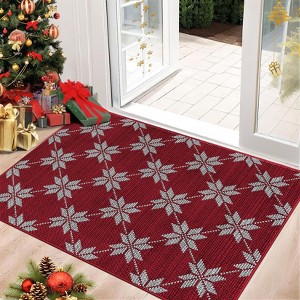 Coolmee Christmas Living Room Area Rug Machine Washable Rugs Carpet Indoor Door Mat Non-Slip Snowflake Rug for Bedroom Kitchen Green - 1 of 4