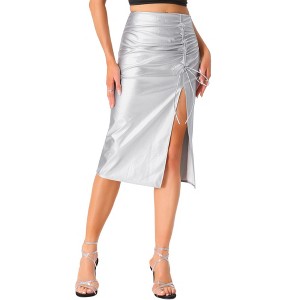 INSPIRE CHIC Women's Faux Leather High Waist Side Slit Bodycon Pencil Midi Skirts - 1 of 4