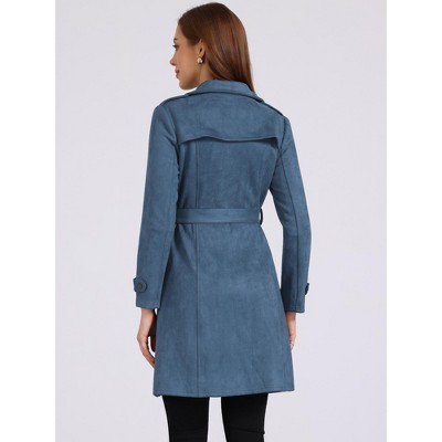INSPIRE CHIC Women's Faux Suede Belted Long Zipper Jacket Small Blue — фото 3