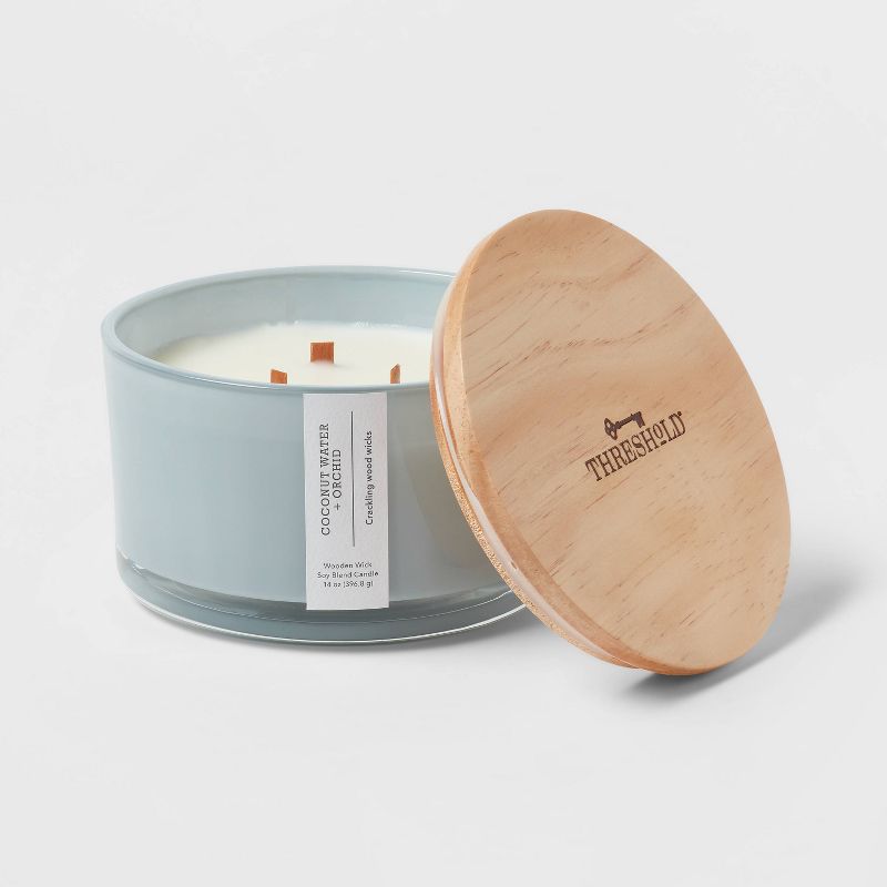 Round Base Glass Candle with Wooden Wick Coconut Water & Orchid Blue - Threshold™, 4 of 5