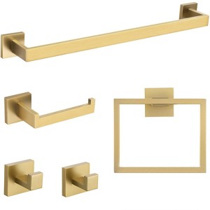 Itopfox Brushed Gold Towel Bar Set, 5-Piece Bathroom Hardware Accessories, Stainless Steel Wall Mounted Towel Holder for Bathroom - 1 of 4