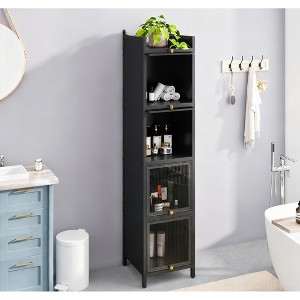 Airsurfer Modern Four-Tier Glass Door Cabinet, 5-Tier Storage with Fluted Glass, Tall Display Cabinet for Entryway, Living Room, Dining Room - 1 of 4