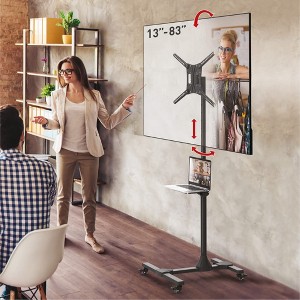 Barkan 13" - 83" Mobile TV Mount Cart with Metal Shelf, Tilt & Height Adjustment - 1 of 4