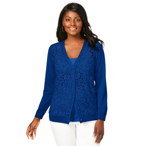 Jessica London Women's Plus Size Crochet Button-front Cardigan, S - Dark  Sapphire : Target
