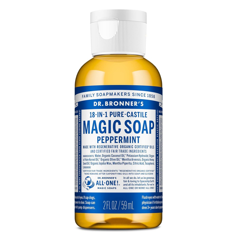 Photos - Shower Gel Dr. Bronner's Pure-Castile Peppermint Liquid Travel Soap - 2 fl oz