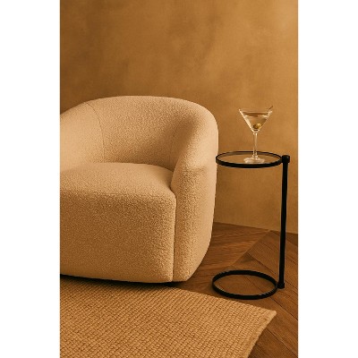 C Shaped Martini Drink Round Table with Black or Gold Metal Base, Tempered Glass top