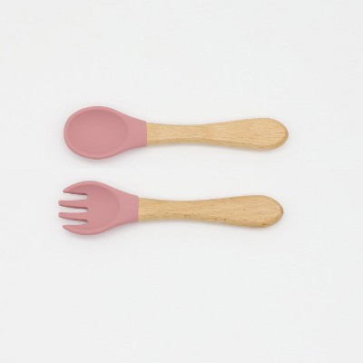 MyKids-USA Baby Food Grade Wooden Handles Silicone Spoon Fork Cutlery