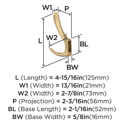 Champagne Bronze Triple Prong Decorative Wall Hook