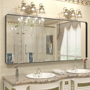 Apmir 40 in. W x 72 in. H Rectangular Aluminum Alloy Framed and Tempered Glass Wall Mirror in Matte Black - 1 of 4