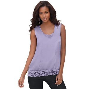 Roaman's Lace Trim Satin Tank - 1 of 4