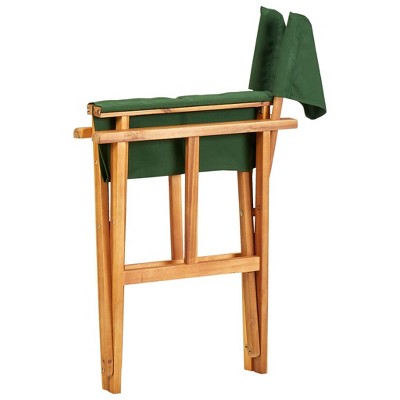 Green Foldable Solid Acacia Wood Director's Camping Chair