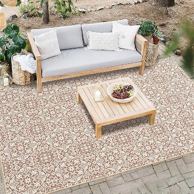 Outdoor Rug – Washable Vintage Floral, Non-Slip, Stain-Resistant, Ultra-Thin Patio Carpet for Porch, Deck, RV, or Camping