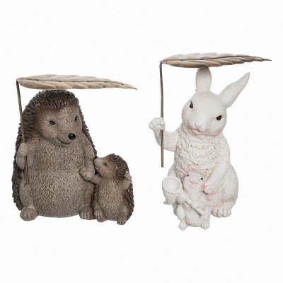 Transpac Resin Leaf Umbrella Figurine Set of 2 Multicolored Decorative Tabletop Objects for Home Decor