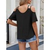 Women's Eyelet Embroidery Cold Shoulder Short Sleeve T Shirt Cut Out Spaghetti Strap  Tee Tops - 3 of 4