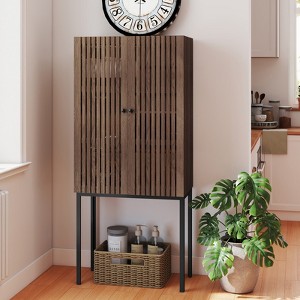 FONTOI Freestanding Storage Cabinet with Removable Wine Racks, Kitchen Pantry Cabinet, Wine Bar Cabinet for Kitchen, Brown, 14.9"*62.9"*27.9" - 1 of 4