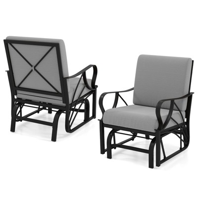 Tangkula 2PCS Patio Glider Chair Single Outdoor Rocking Chair w/ Seat & Back Cushions