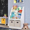 RiverRidge Kids' Bookshelf and Toy Storage Organizer with 4 Bookracks and 2 Cubbies White with 2 Fabric Bins - 2 of 4