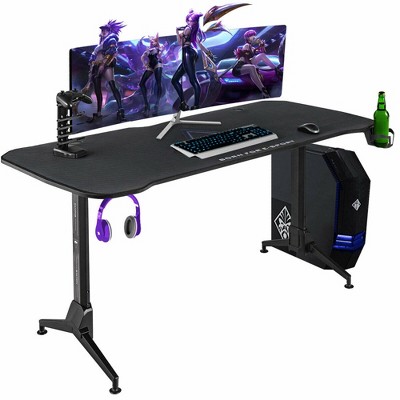 Costway Gaming Desk 62.5'' T-Shape Height Adjustable w/ Mouse Pad Handle Rack Cup Holder