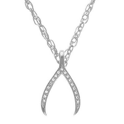 Pompeii3 1/5Ct Diamond Wishbone Pendant In 14K White & Yellow Gold 1" Tall