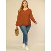 Agnes Orinda Women's Plus Size Fashion Pleated Lace Trim Hem V Neck Long Sleeve Solid Blouses - 3 of 4