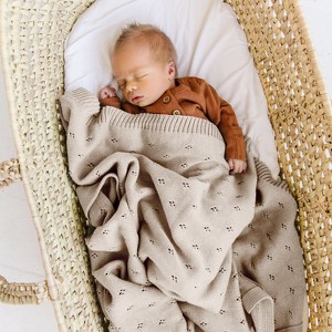 Makemake Organics Organic Cotton Pointelle Baby Knit Blanket - Beige - 1 of 4