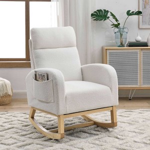 AENKYO 27.6" Modern Accent Rocking Chair, Deep Seat, High Backrest Lounge Armchair with Side Pockets for Living Room & Nursery, Ivory - 1 of 4