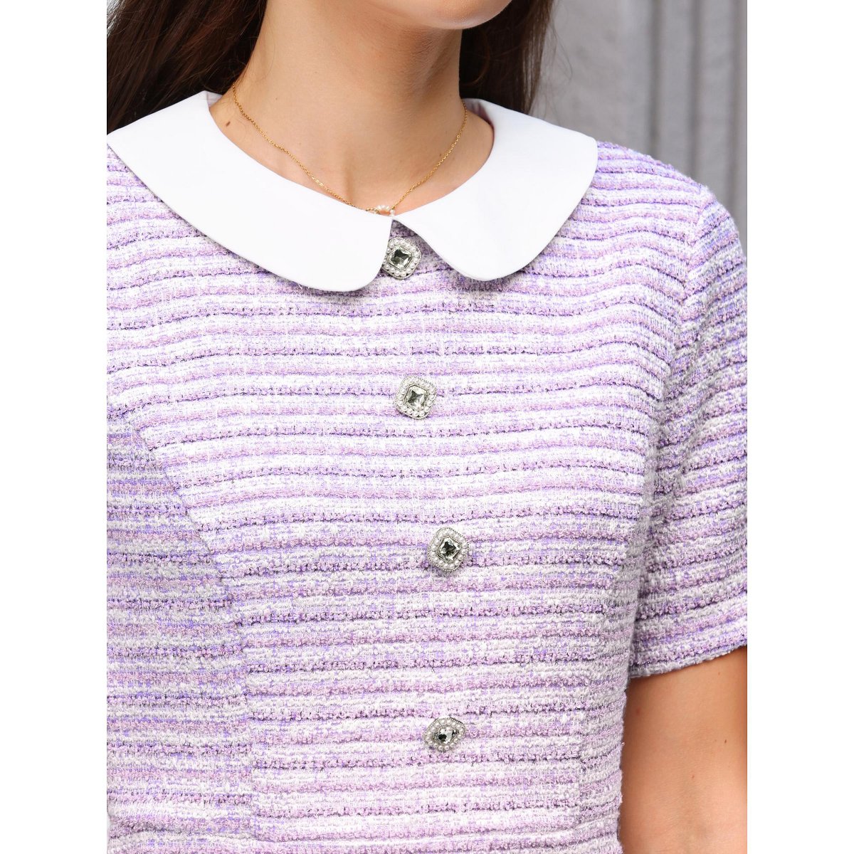 Женские платья INSPIRE CHIC Women's Tweed Short Sleeve Peter Pan Collar Cocktail Wedding Pencil Dresses X-Large Light Purple — фото 4