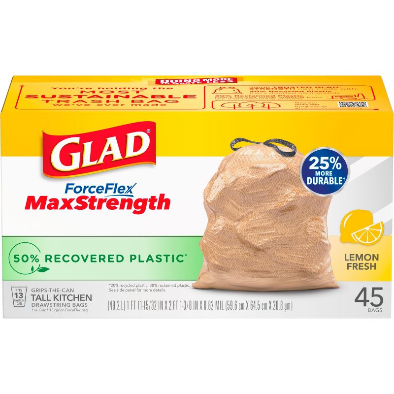 Glad ForceFlex MaxStrength Recovered Plastic Trash Bag - Lemon Fresh - 13 Gallon/45ct, 2 of 17