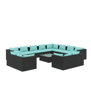 vidaXL Garden Lounge Set Black with water blue cushions - 1 of 4