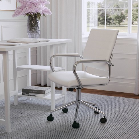 Emma And Oliver Mid-back White Leathersoft Ribbed Executive Swivel Office  Chair - Desk Chair : Target