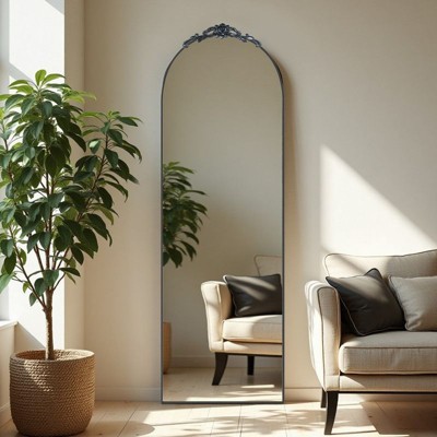 PexFix 64" x 21" Modern Full Length Floor Mirror with Stand Slim Black Aluminum Frame Arched Top Rectangle