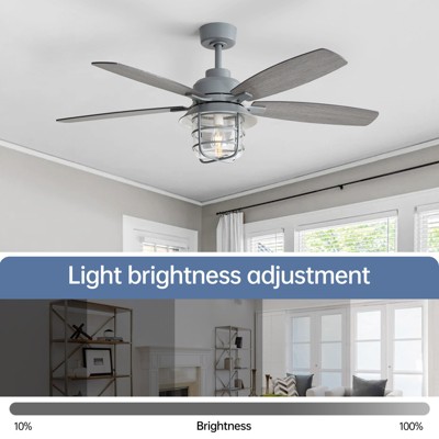 52" Rustic Caged Reversible 5-Blade Indoor Ceiling Fan with Light and Remote Industrial Farmhouse Ceiling Fans Dual Finish 5 Blades Ceiling Fans