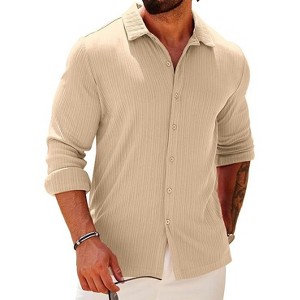 COOFANDY Athletic Fit Dress Shirts for Men Ribbed Knit Textured Button Down Shirts - 1 of 4