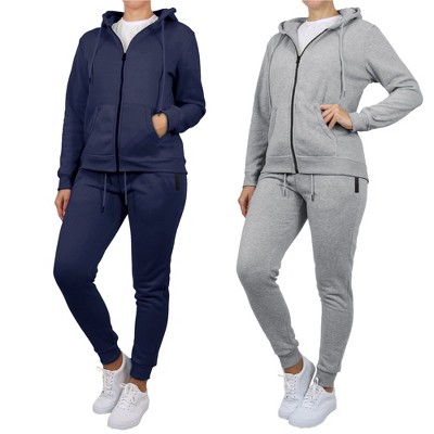 Rudoplh Women's Loose Fit Fleece-Lined Full Zip Hoodie & Jogger 2-Piece Set-2 Pack