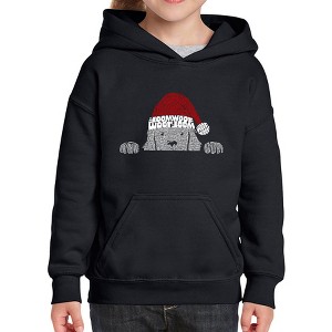 LA Pop Art Christmas Peeking Dog - Girl's Word Art Hooded Sweatshirt - 1 of 4