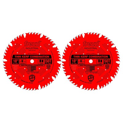 Freud LU83R010 10 Inch 50T Thin Kerf Ultimate Combination Splinter Free Anti Vibration Cutting Saw Blade for Crosscutting and Ripping (2 Pack)