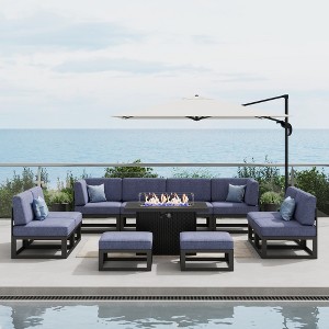 LayinSun 11-Piece Large Outdoor Modular L-Shaped Sectional Set with Propane Fire Pit Table - 1 of 4
