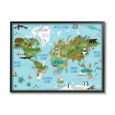 Stupell Industries Kid's Animal World Map Favorite Regional Wildlife