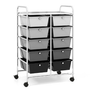 Tangkula 10-Drawer Rolling Storage Cart Tools Scrapbook Paper Organizer on Wheels Black Gradient - 1 of 4