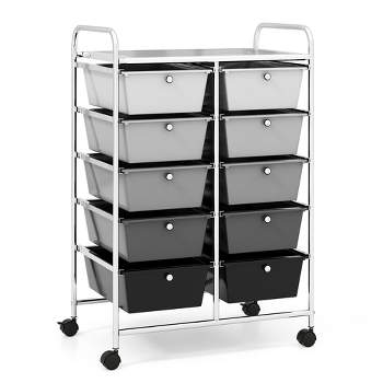 Tangkula 10-Drawer Rolling Storage Cart Tools Scrapbook Paper Organizer on Wheels Black Gradient