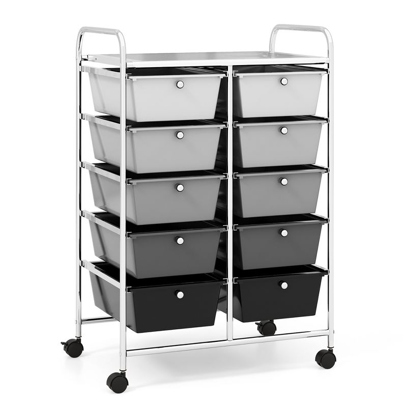 Tangkula 10-Drawer Rolling Storage Cart Tools Scrapbook Paper Organizer on Wheels Black Gradient, 1 of 11