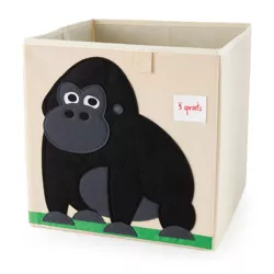 3 Sprouts Large 13 Inch Square Children's Foldable Fabric Storage Cube Organizer Box Soft Toy Bin, Friendly Gorilla