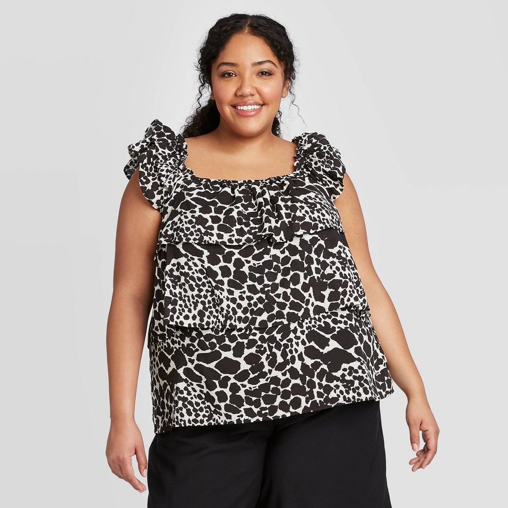 Women's Plus Size Animal Print Short Sleeve Blouse - Who What Wear Cream 4X, Women's, Size: 4XL, Ivory was $24.99 now $17.49 (30.0% off)